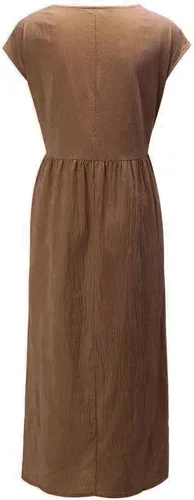 Vista 5 de Akivide Vestido de lino y algodón para mujer, para verano, playa, casual, holgado, sin mangas, cuello redondo, holgado, con bolsillos