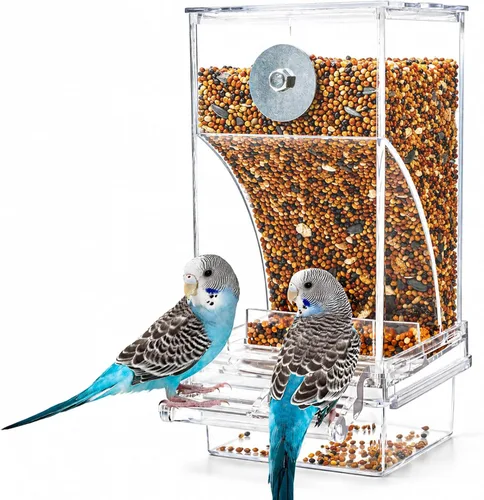 Vista 11 de Rypet Juego de dispensador de agua para pájaros sin ensuciar, alimentador automático para pájaros para jaula, contenedor de alimentos transparente