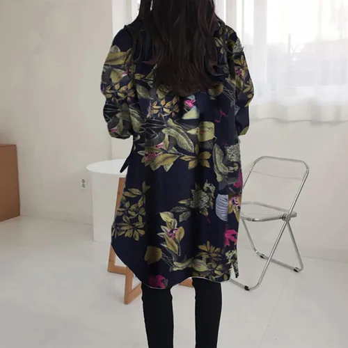 Vista 15 de Camisas de manga larga con botones para mujer, asimétricas, casuales, con cordones, túnica de gran