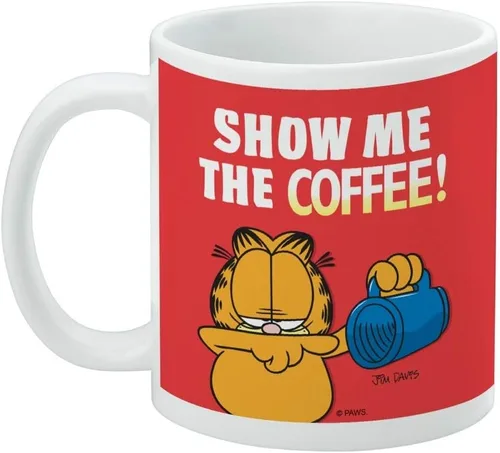 Vista 3 de Garfield Show me the Coffee! Taza de café de cerámica, tazas de regalo novedosas para café, té y bebidas calientes, 11 onzas, color blanco