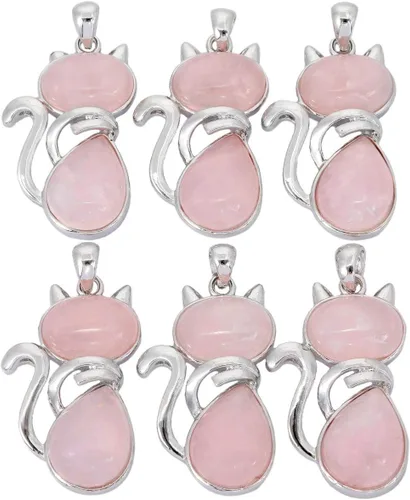 Vista 4 de TUMBEELLUWA Collar con dije de piedra de cristal curativo de gato, amuleto de chakra de energía animal, joyería hecha a mano para mujer