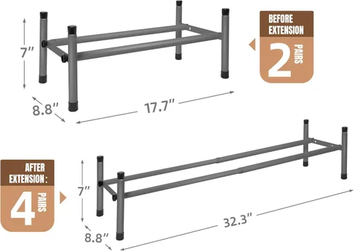 Vista 3 de STORAGE MANIAC - Estante de zapatos ampliable, 4 pares, pequeño estante de zapatos apilable, organizador de zapatos ajustable de metal para armario