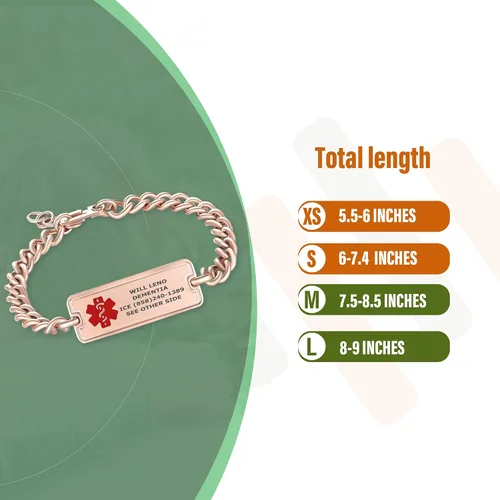 Vista 3 de Pulsera de Alerta de Identificación Médica Grabada Personalizada, Condiciones Personalizadas de 4 Líneas Cadena de Cuerda de Acero Inoxidable