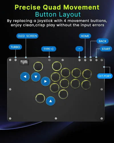 Vista 3 de Sehawei Haute42 T16 Pro V2 Black All-Button Arcade Stick Gamerfinger with Turbo Functions & Custom RGB,Arcade Controller Street Fight for