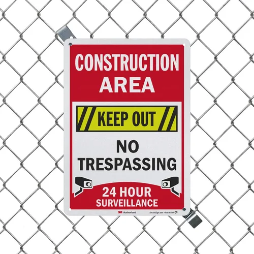 Vista 3 de SmartSign Letrero de "Área de construcción: Keep Out, No Trespassing, 24 Hour Surveillance" Aluminio reflectante de grado de ingeniero 3M de 10 x