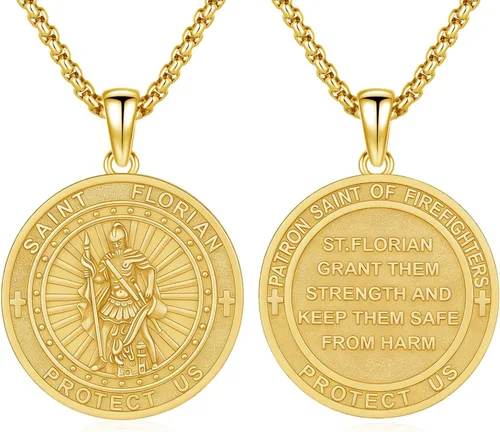 Vista 122 de 925 Sterling Silver Patron Saint Amulet Necklace for Men Women plateado
