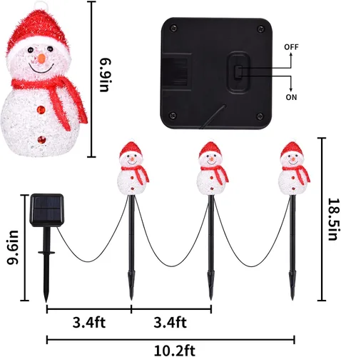 Vista 3 de 3 piezas de luces de Navidad solares con forma de muñeco de nieve, luces solares para caminos de paisaje con estacas, luces de Navidad