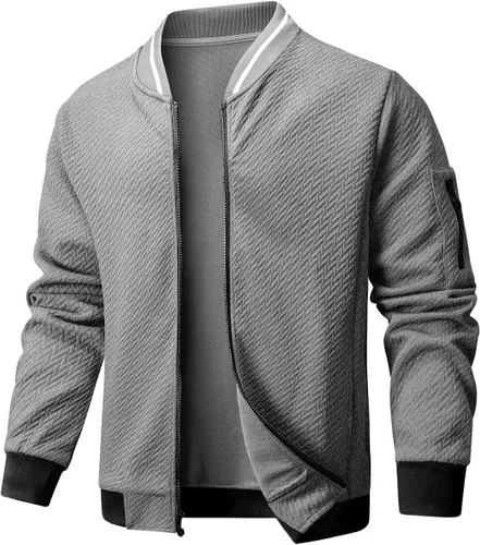 Vista 7 de Chaqueta casual para hombre, ajuste holgado, chaqueta ligera varsity bomber con cremallera