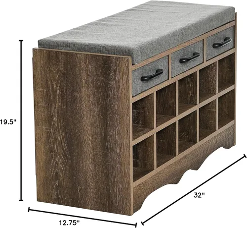 Vista 8 de Household Essentials Banco de zapatos de entrada con 10 cubículos, acabado de madera de fresno