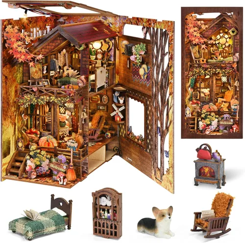 Vista 14 de TOYQI Kit de Rincón de Libros, Kits de Rincón de Libros para Adultos, Kit de Casa de Muñecas en Miniatura DIY Rompecabezas de Madera 3D Booknook