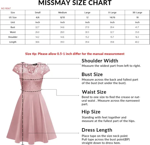 Vista 6 de MISSMAY Vestido de cóctel con cuello en V y encaje floral retro para mujer