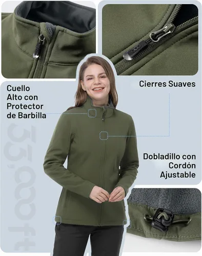 Vista 3 de 33,000ft Chaqueta impermeable Softshell para mujer, abrigo ligero con forro Verde militar