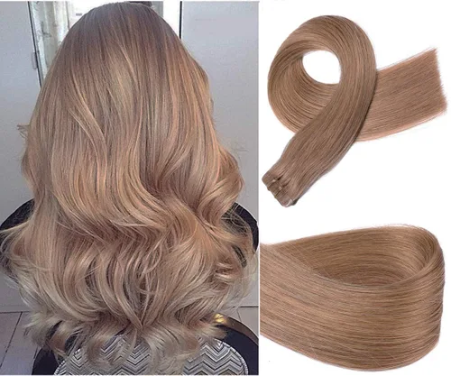 Vista 10 de Extensiones de cabello humano real, balayage, color castaño ceniza a rubio miel, extensiones de cabello humano con reflejos, 14 pulgadas, 2.82 oz