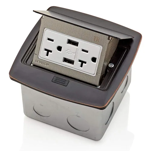 Vista 13 de Leviton Caja de suelo emergente con salida de 15 A, salida GFCI de autoprueba resistente a manipulaciones, PFGF1-MB, color negro