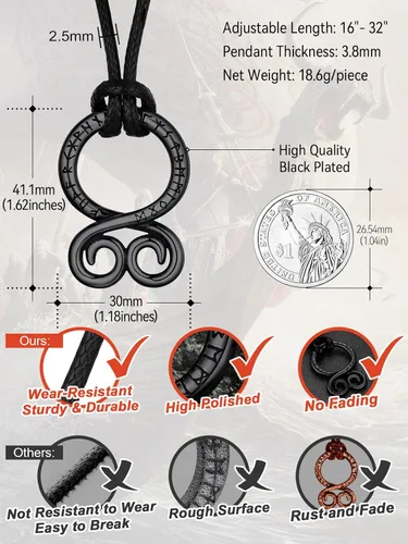 Vista 6 de FaithHeart - Collar de runa vikinga nórdica con cadenas ajustables de cueroacero inoxidable trenzadas para hombres y mujeres, regalo de joyería