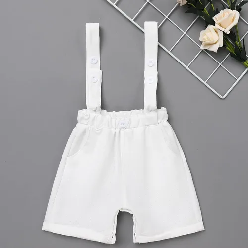 Vista 5 de Baby Boy Baptism Christening Outfit Bowtie Dress Shirt Suspenders Shorts Summer Wedding Party Formal Ring Bearer Suits