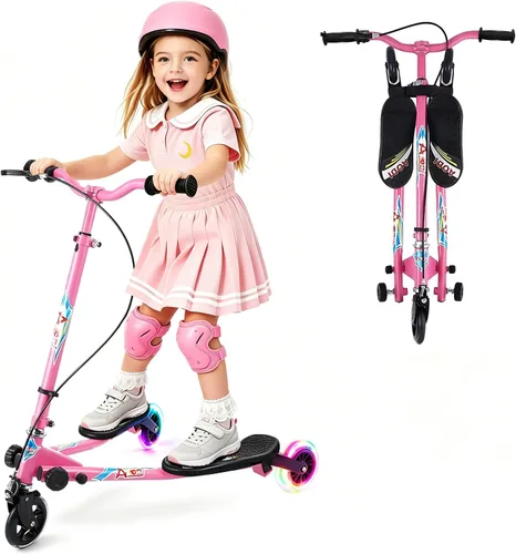Vista 8 de Swing Scooter for Kids, 3 Wheels Foldable Wiggle Kick Scooter Push Drifting with 4 Adjustable Handlebar & 2 Rear LED Wheel for Boys and Girls Ages