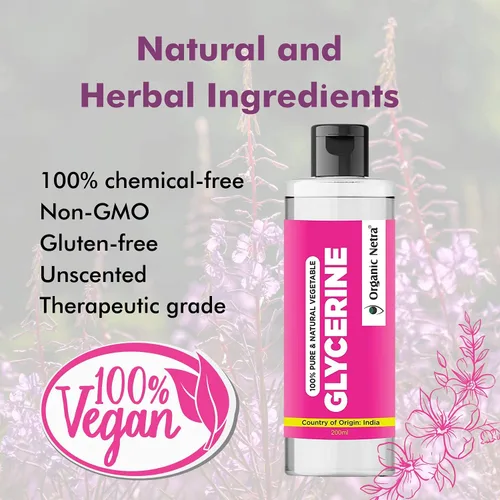 Vista 2 de Organic Netra Glicerina para la cara Líquido de glicerina 100% puro y natural para el rostro, belleza y cuidado de la piel Glicerina pura y sin
