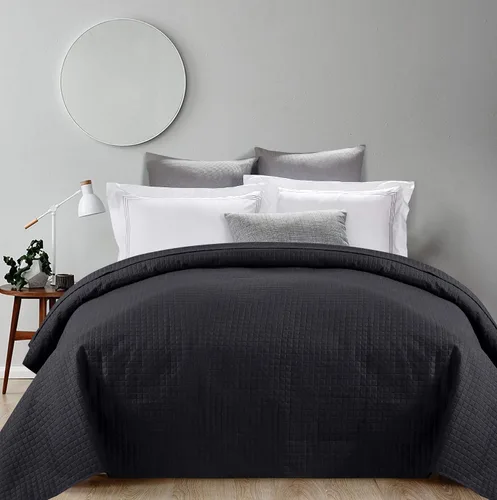 Vista 6 de Alpha Home - Colcha de cama ligera y acolchada, diseño de cuadros., Microfibra, Negro, Full/ Queen