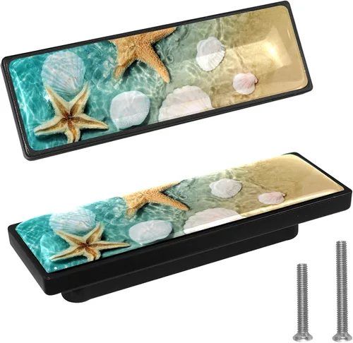 Vista 15 de LORVIES Paquete de 4 pomos decorativos de mármol de 3.6 pulgadas para gabinete, vidrio ABS largo rectangular negro, manijas de puerta de cajón