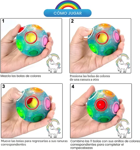 Vista 4 de Vdealen Bola Mágica de Rompecabezas del Arco Iris, Rompecabezas de Bola Antiestrés Estimulante Mental, Juguete Antiestrés para Niños y Niñas