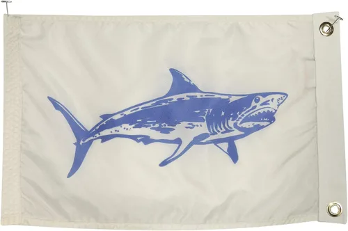 Vista 2 de Bandera de pesca Mako Shark Boat de 12 x 18 pulgadas, nailon duradero para todo tipo de clima con ojales para exteriores, fabricada en Estados Unidos