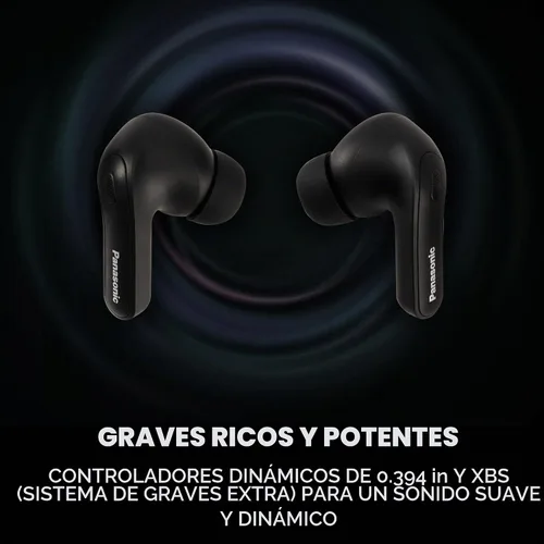 Vista 7 de Panasonic ErgoFit - Auriculares inalámbricos con cancelación de ruido, auriculares intrauditivos con graves potentes XBS, Bluetooth 5.3, estuche