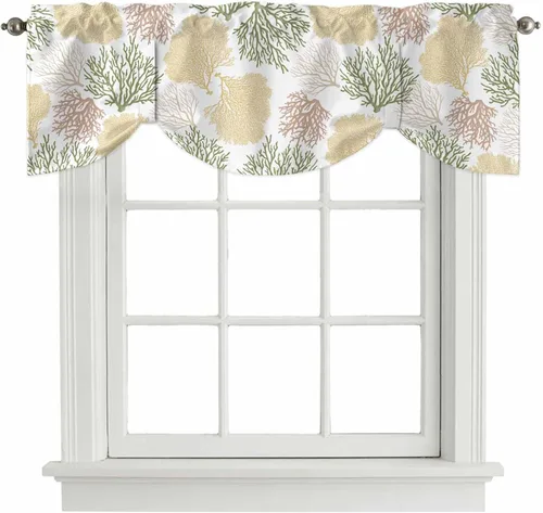 Vista 30 de Cenefa de amarre para ventanas, cortinas náuticas costeras de coral, cenefas con bolsillo para barra, cortinas de ventana con temática de playa
