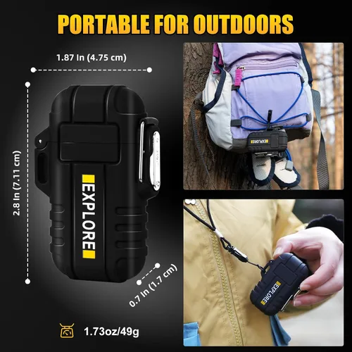 Vista 7 de LcFun 2 Pack Encendedor impermeable para exteriores, equipo de caza, encendedor eléctrico a prueba de viento recargable por USB, encendedor