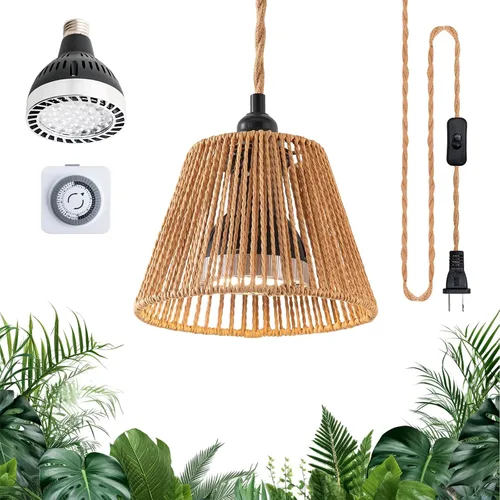Vista 9 de Luces de cultivo para plantas de interior, luz de espectro completo para plantas, con temporizador y cable de alimentación de 15 pies, luces