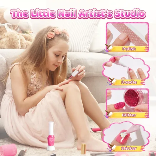 Vista 2 de Kit de esmalte de uñas para niñas de 7, 8, 9, 10, 11, 12 años, cosméticos, para fiestas de niñas de 7, 8, 9, 10, 11 y 12 años, manicura de gel BUNNY
