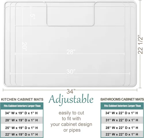 Vista 2 de El Tapete Original Para Debajo del Fregadero - Tapete Impermeable de Silicona, Recortable, Fácil de Limpiar, Forro para Gabinete de Cocina, Tapetes