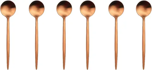 Vista 8 de Cuchara moderna con manchas de cobre, 6 piezas de acero inoxidable 304 color oro rosa mate, cuchara de postre de 7.2 pulgadas, vajilla