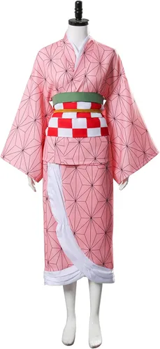Vista 6 de Kamado Nezuko - Disfraz de anime Haori para mujeres y niñas con accesorios de bambú gratis