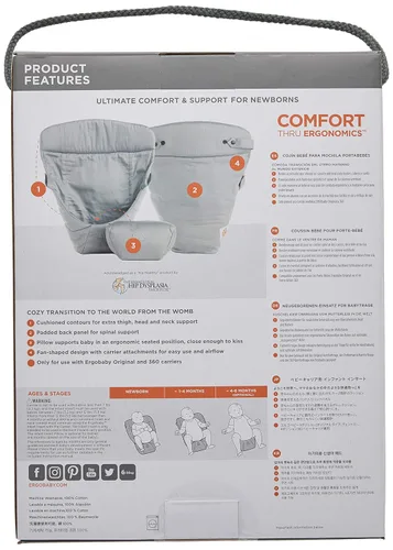 Vista 4 de Inserto de asiento para bebé Ergobaby, de fácil inserción, gris