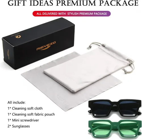 Vista 98 de AIEYEZO Gafas de sol cuadradas para mujeres y hombres, gafas de sol cuadradas con montura gruesa, estilo de diseñador simple