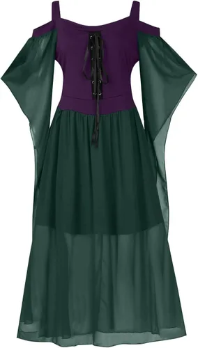 Vista 8 de Womens Renaissance Costume Cold Shoulder Butterfly Sleeve Dress Halloween Costumes Christmas Cosplay Party Dress
