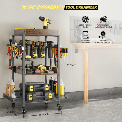 Vista 8 de Olakee Organizador de herramientas eléctricas, organizador de almacenamiento de garaje, estante de herramientas, estante de taladro, carrito