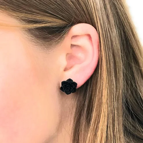 Vista 5 de Aretes hipoalergénicos para suculentas para orejas sensibles (negro mate, postes de plástico 100% libres de metal)