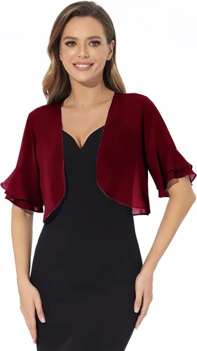 Vista 2 de Cárdigan tipo bolero de manga 34 para mujer, de gasa suave, con frente abierto, para vestido de noche