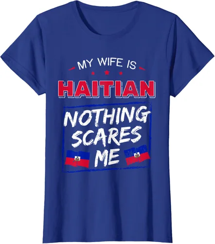 Vista 82 de My Wife Is Haitian Republic of Haiti Heritage Roots - Camiseta con bandera, Negro, S