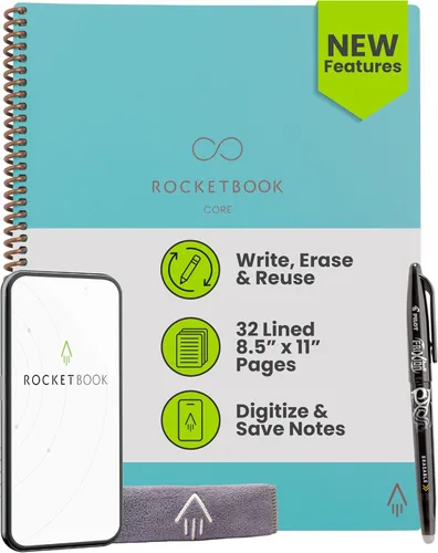 Vista 20 de Rocketbook Core - Cuaderno reutilizable con espiral, tamaño ejecutivo 6x8.8, negro - páginas rayadas, conectado a la aplicación, borrable, cubierta