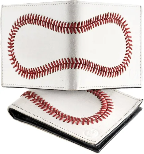 Vista 2 de Billetera de cuero de béisbol para hombre de Pro Style Sports, Blanco
