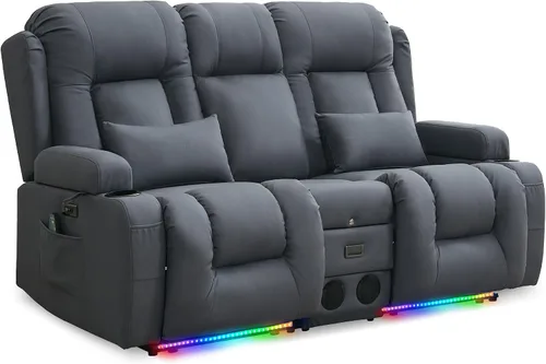 Vista 13 de URRED Sofá reclinable Power Loveseat con masaje y calor, gris ceniza