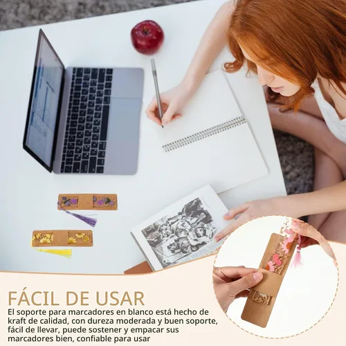 Vista 5 de Fumete 50 piezas de fundas de marcapáginas de resina a granel de 5.9 x 1.8 pulgadas, fundas de papel kraft para marcapáginas, tarjetas