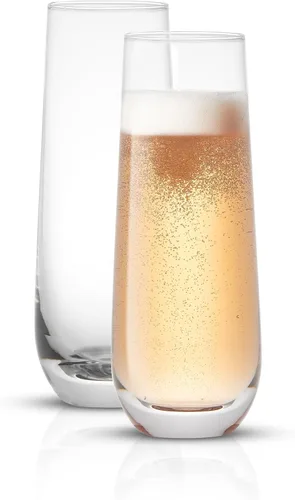 Vista 8 de JoyJolt Milo Copas de Champán Sin Tallo Juego de 8 Copas de Cristal. Flauta de Vino Prosecco de 9.5oz, Copas de Mimosa, Juego de Copas de Cóctel