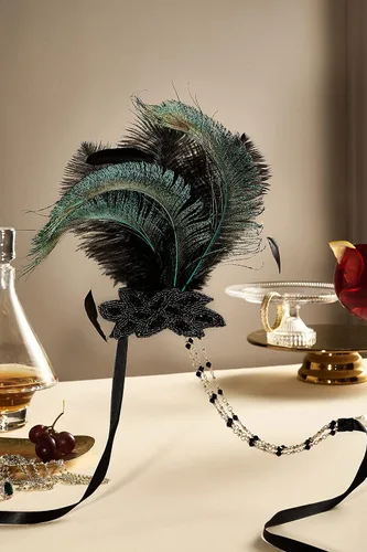 Vista 2 de BABEYOND Diadema Art Deco de los años 20 Flapper Roaring 20s Great Gatsby Feather Headband 1920s Flapper Gatsby Accesorios (negro)