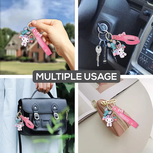 Vista 4 de PIXEZO Bonito llavero de regalo Llavero de anime Kawaii con dije de gatito de dibujos animados, llavero para llavero de coche para niñas y mujeres