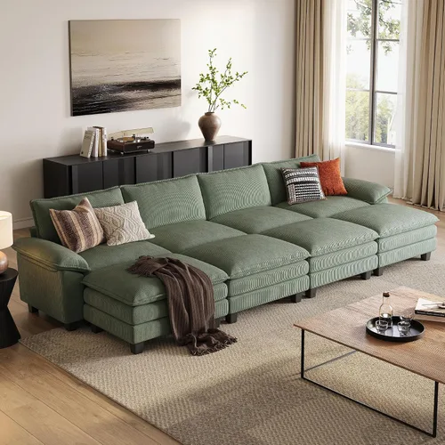 Vista 41 de LINSY HOME Cloud Sofa - Silla decorativa con tumbona otomana para interiores, sofá de pana perfecta para sala de estar, apartamento, oficina, beige