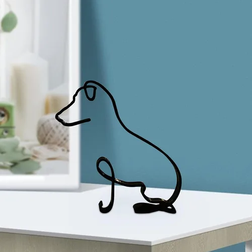 Vista 5 de JOYO Escultura de pared con movimiento gráfico de perro de línea metálica, decoración moderna de marco geométrico abstracto de animal, decoración